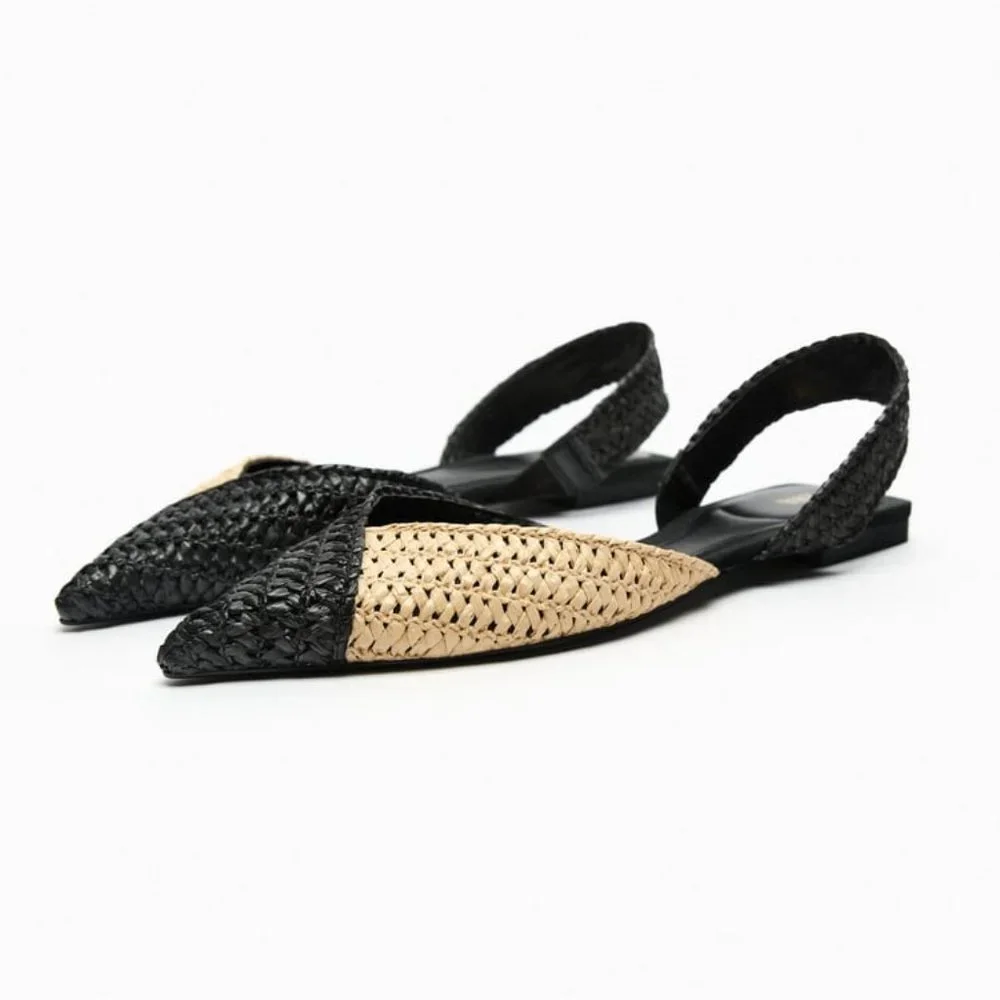 ZARA WOVEN RAFFIA SLINGBACK FLATS MULTI-COLOR SIZE 9 | 2516/110